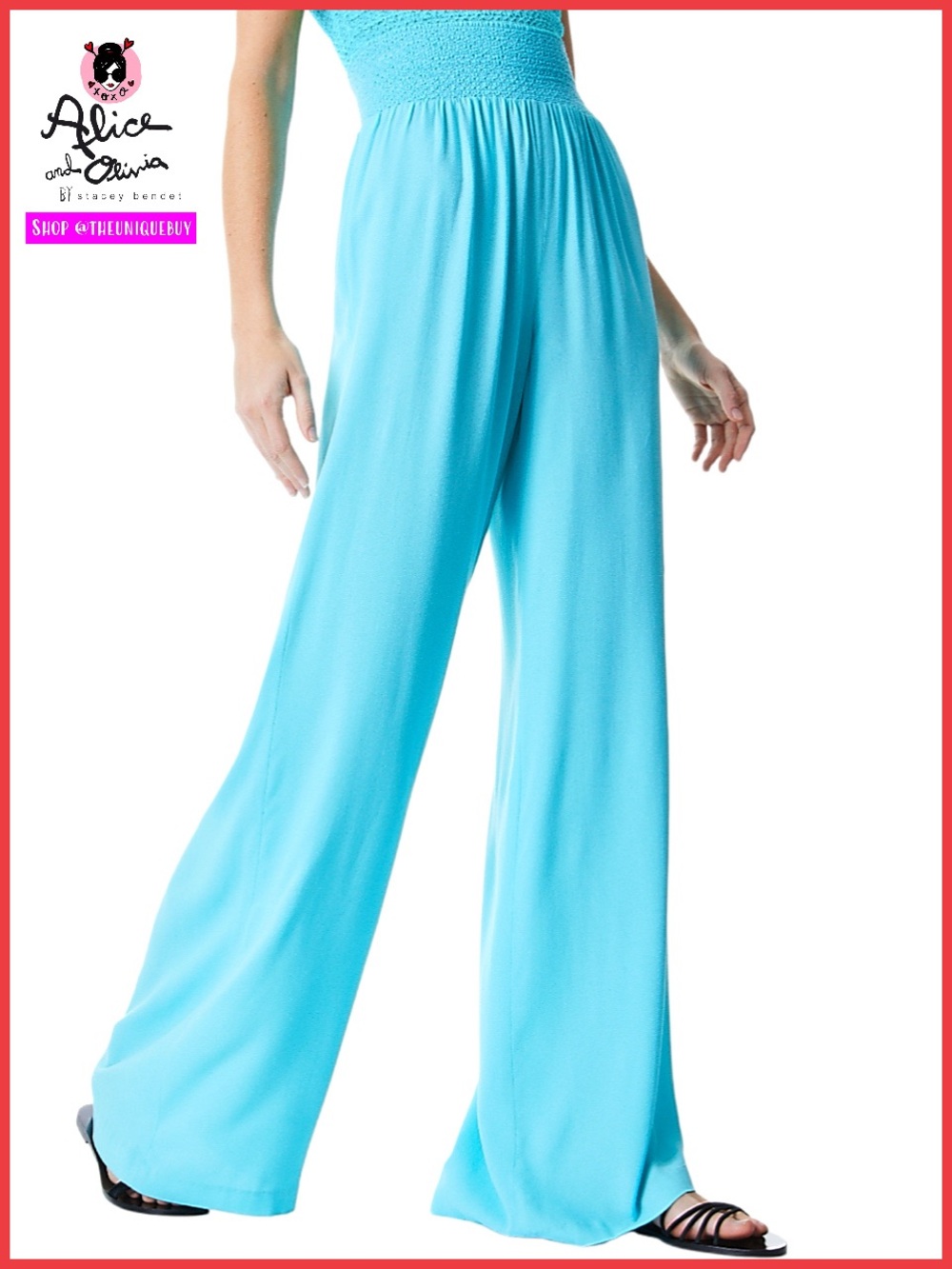 Alice + Olivia Russell Blue Flared High Waist Wide Leg Pant